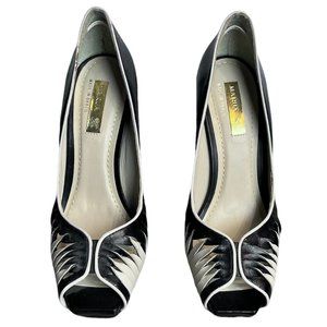 MARUA black & tan Peep Toe Pumps